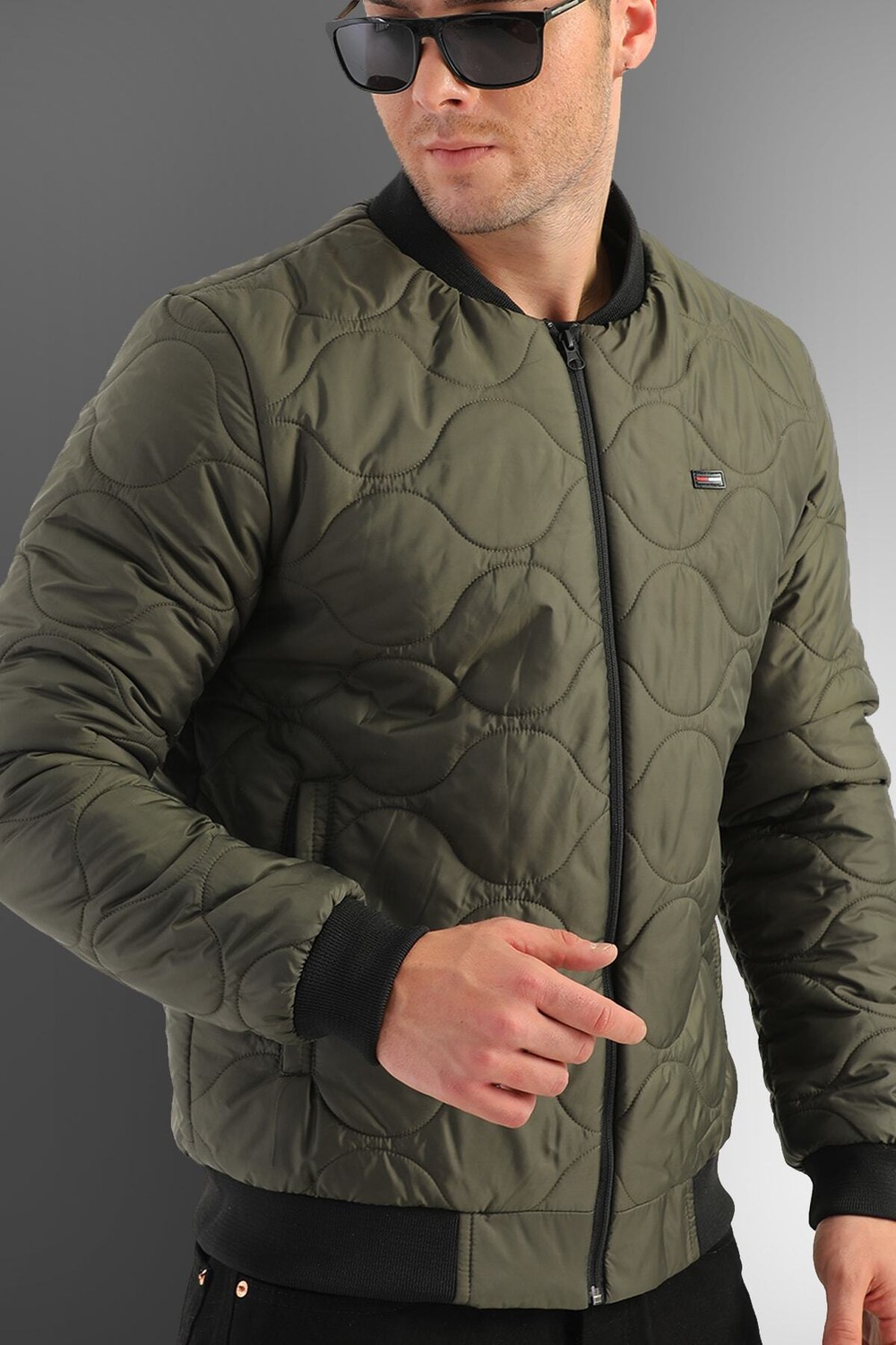 D1fference Men's Khaki Water And Windproof Quilted Patterned Winter Coat.