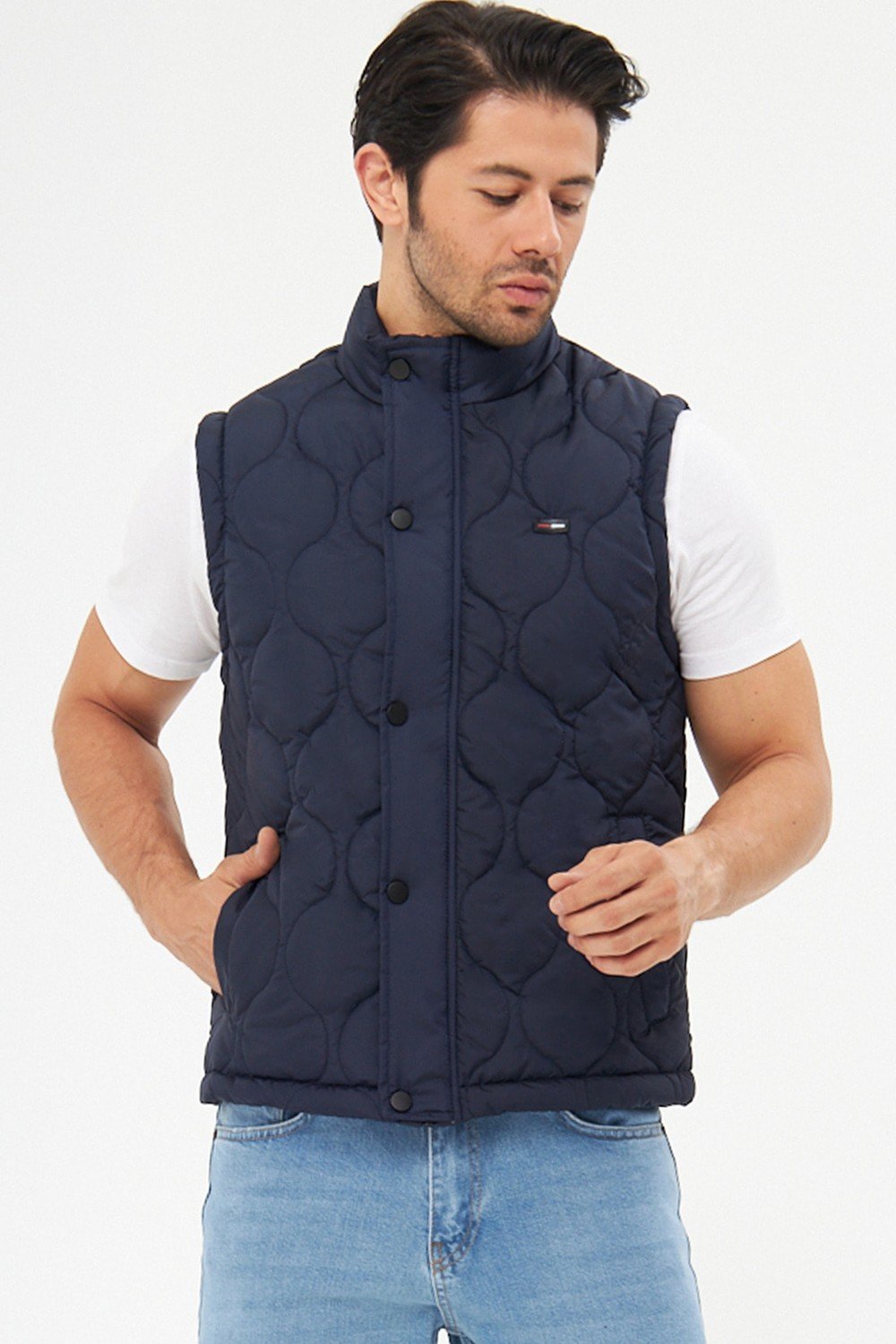 D1fference Men's Waterproof And Windproof Onion Pattern Quilted Navy Blue Vest.