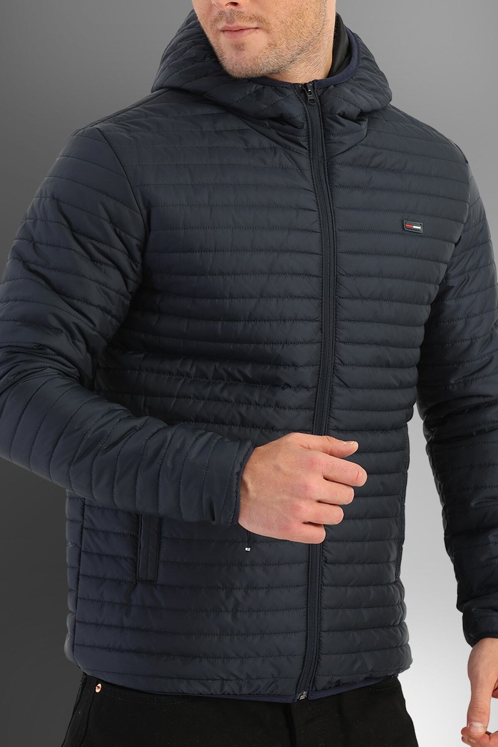 D1fference Men's Navy Blue Hooded Winter Coat With Inner Lined Waterproof And Windproof.