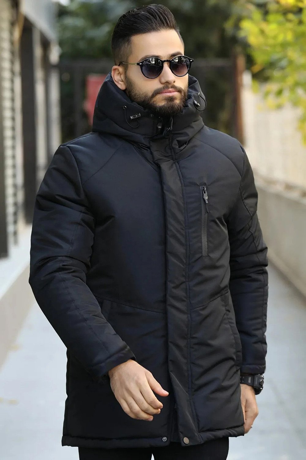 D1fference Men's Black Fleece Inner Water And Windproof Hooded Winter Coat & Parka