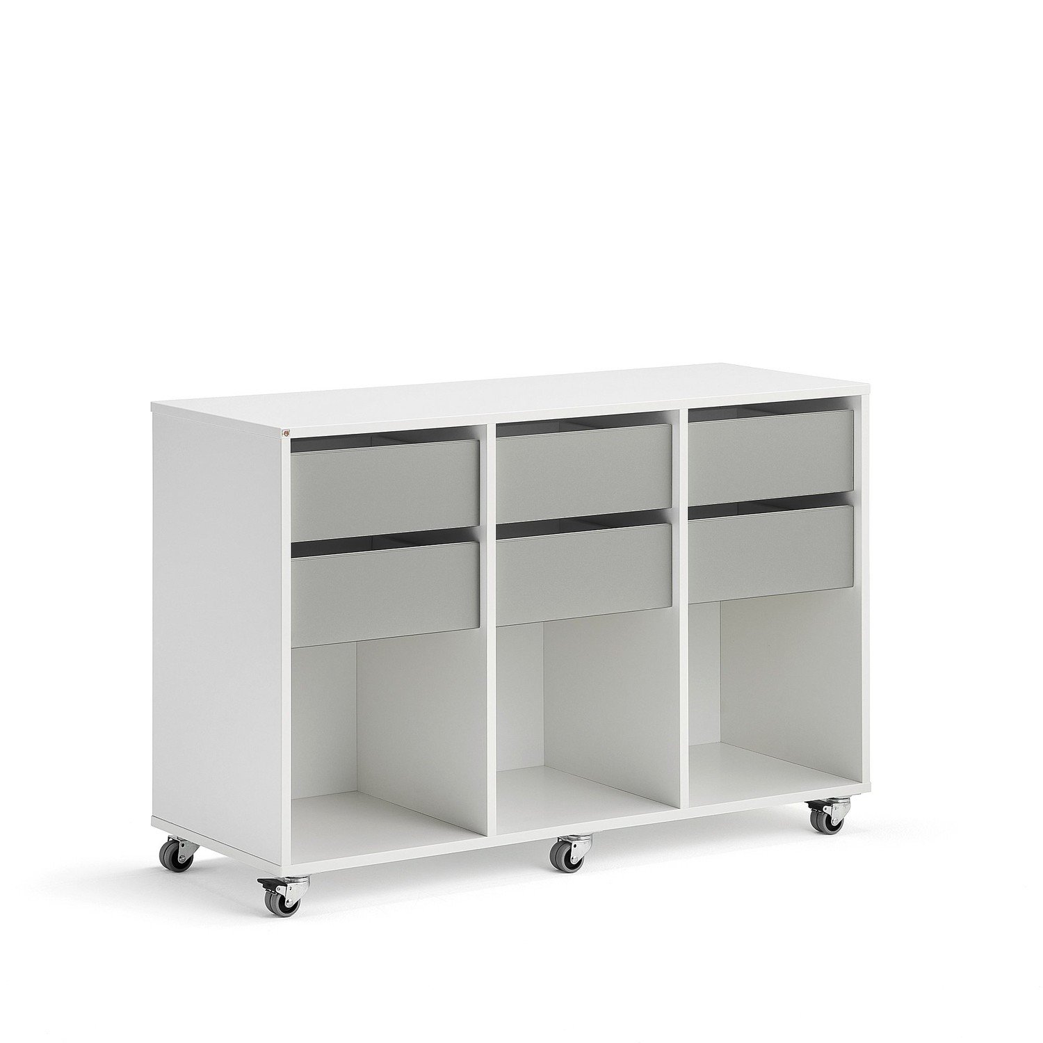 Skříňka CASPER, 6 zásuvek, 3 přihrádky, bílá, šedá