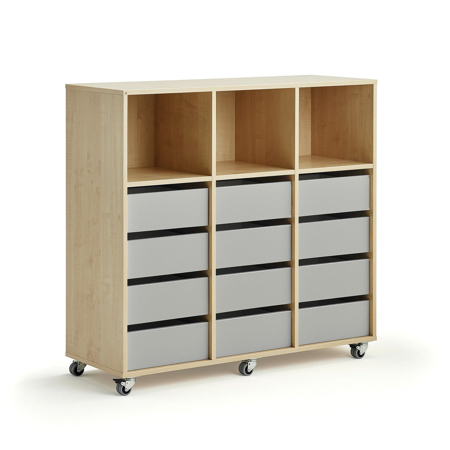 Skříňka CASPER, 12 zásuvek, 3 horní přihrádky, bříza, šedá