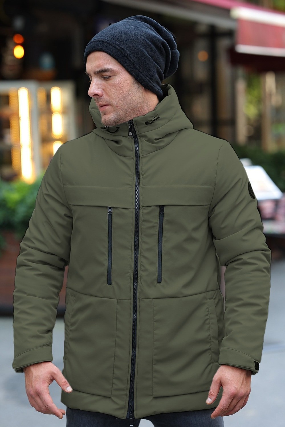 D1fference Men's Khaki Fleece Water And Windproof Hooded Winter Jacket & Coat & Parka.