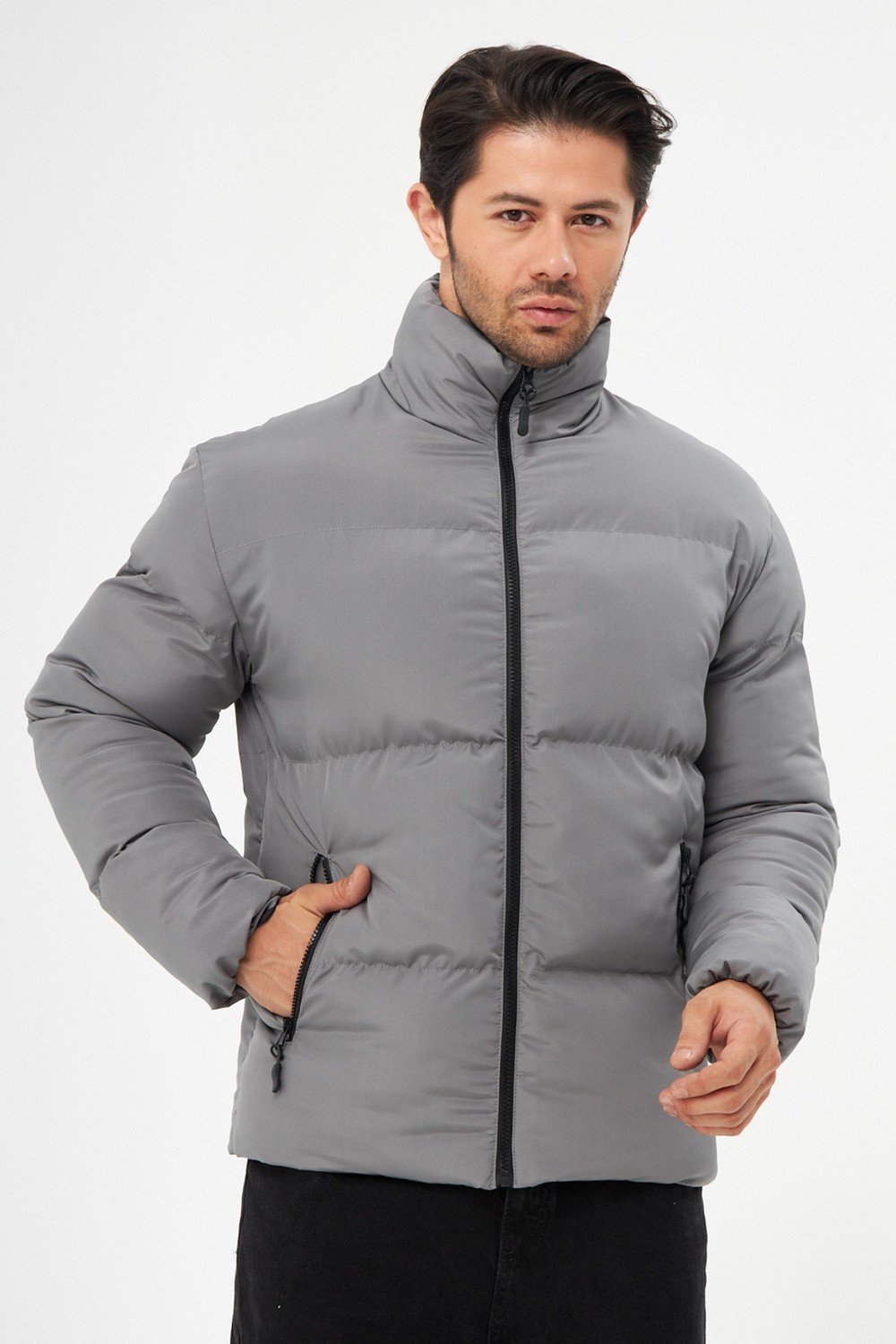 D1fference Men's Gray Inner Lined Water And Windproof Puffy Winter Coat.