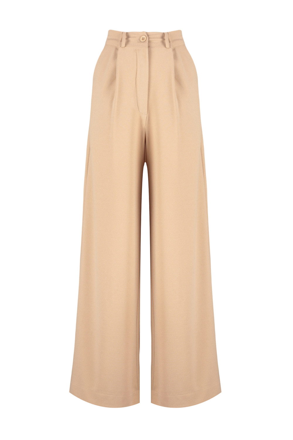 Trendyol Camel Extra Wide Leg/Wide Legs Crepe Knitted Trousers with Pleat Detail