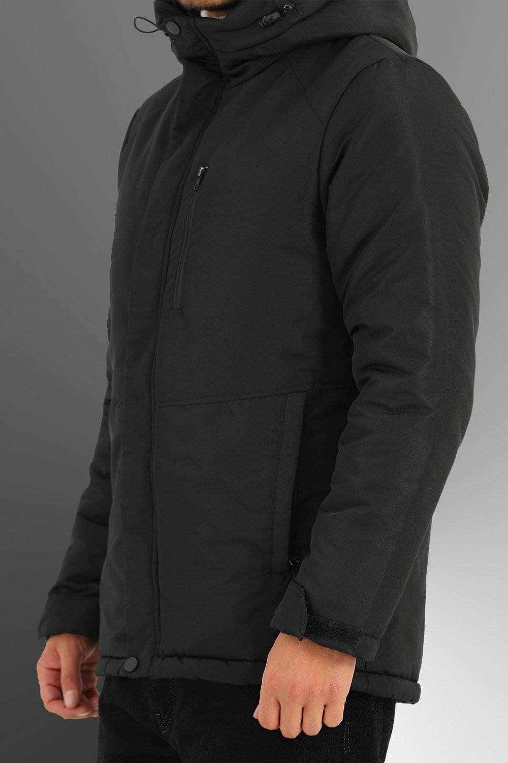 D1fference Men's Black Fleece Water And Windproof Hooded Sports Winter Coat & Parka.