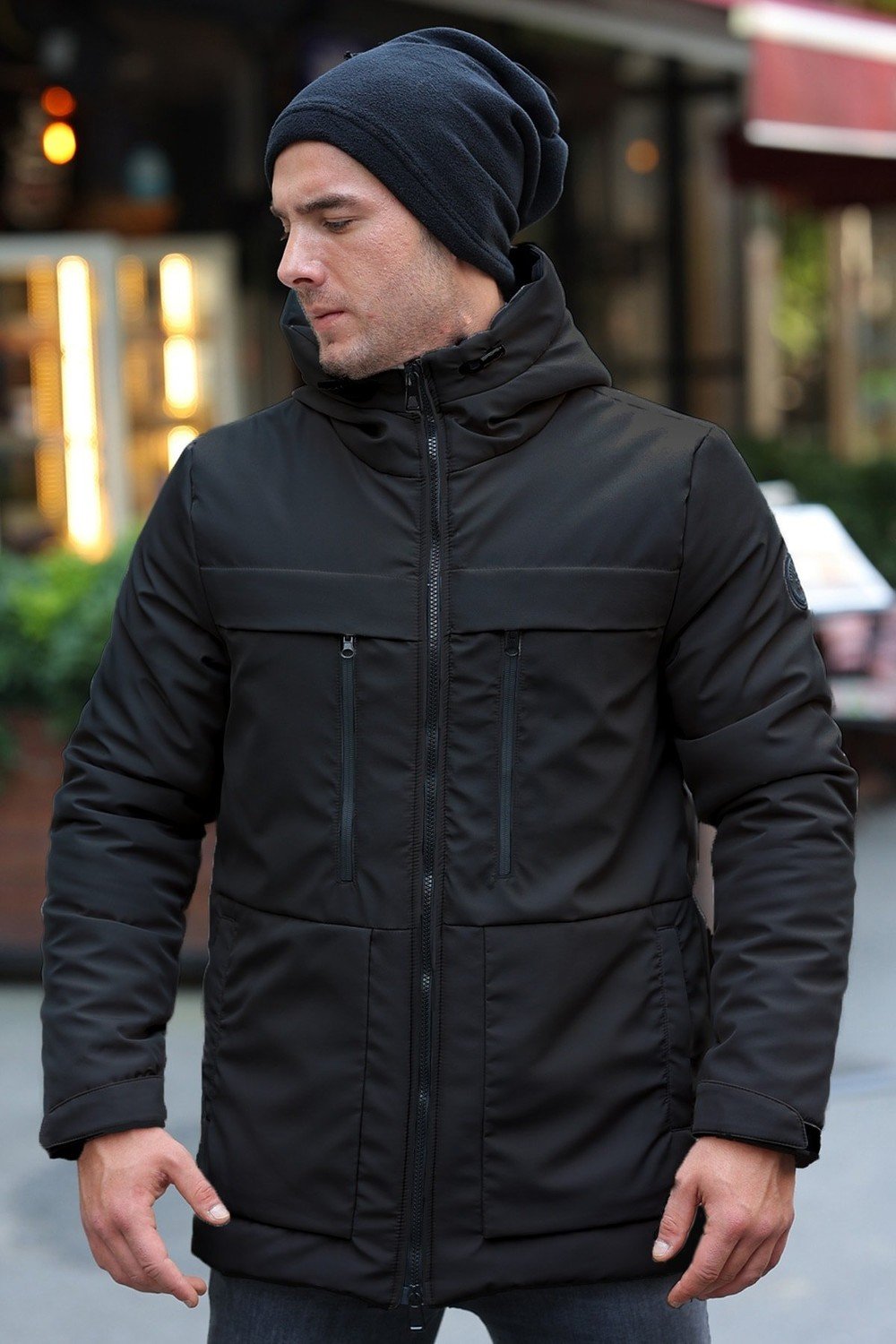 D1fference Men's Black Fleece Water And Windproof Hooded Winter Jacket & Coat & Parka.