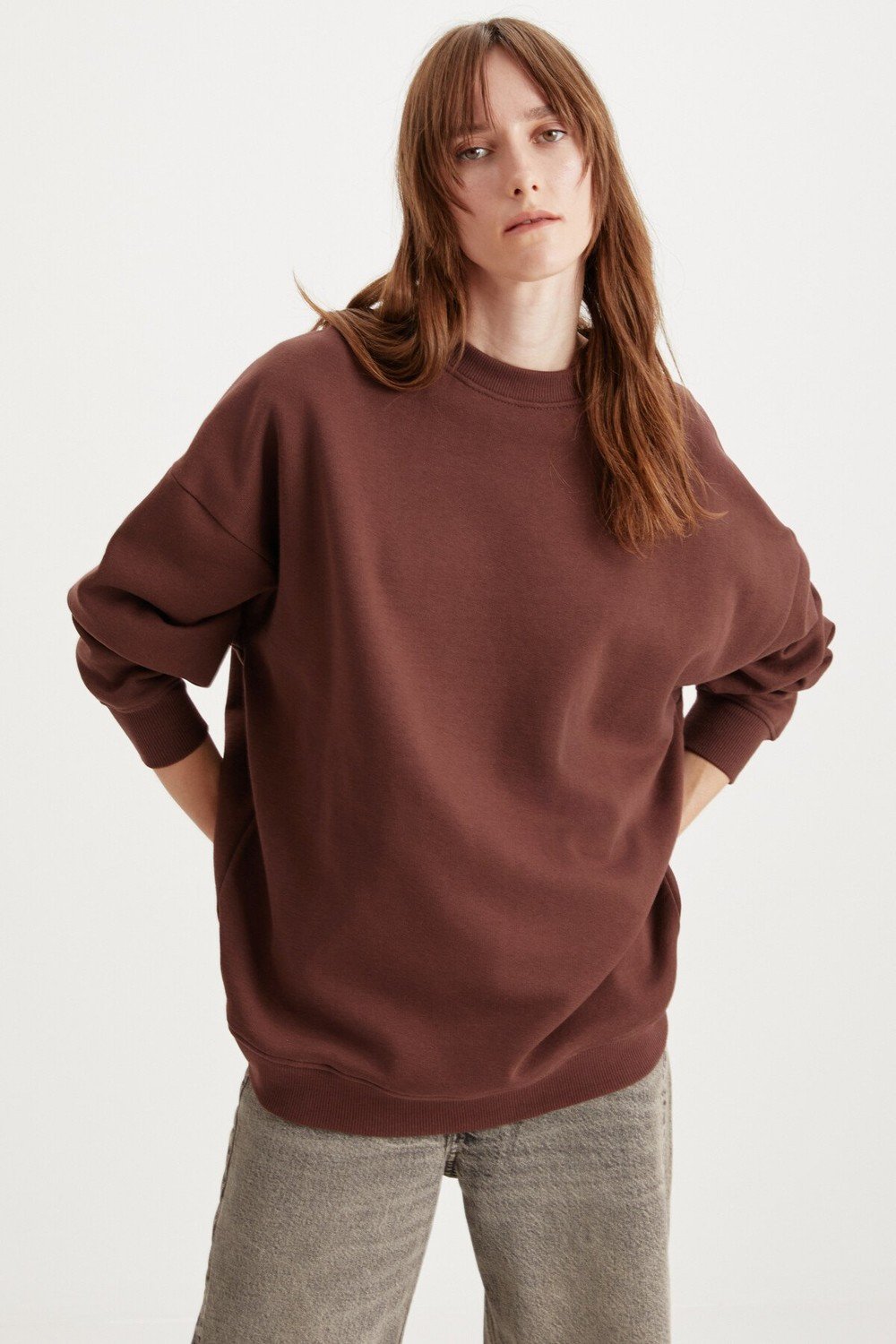 GRIMELANGE ALLYS Oversize Brown Single Sweatshirt
