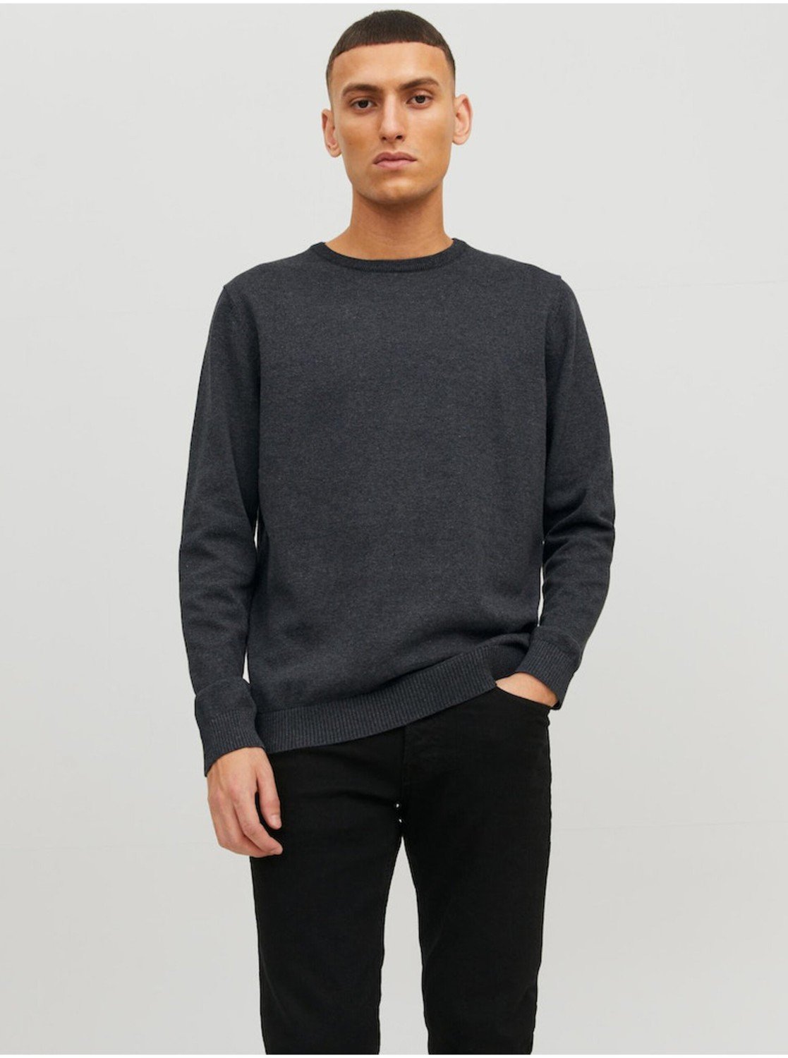 Tmavě šedý pánský svetr Jack & Jones Basic - Pánské