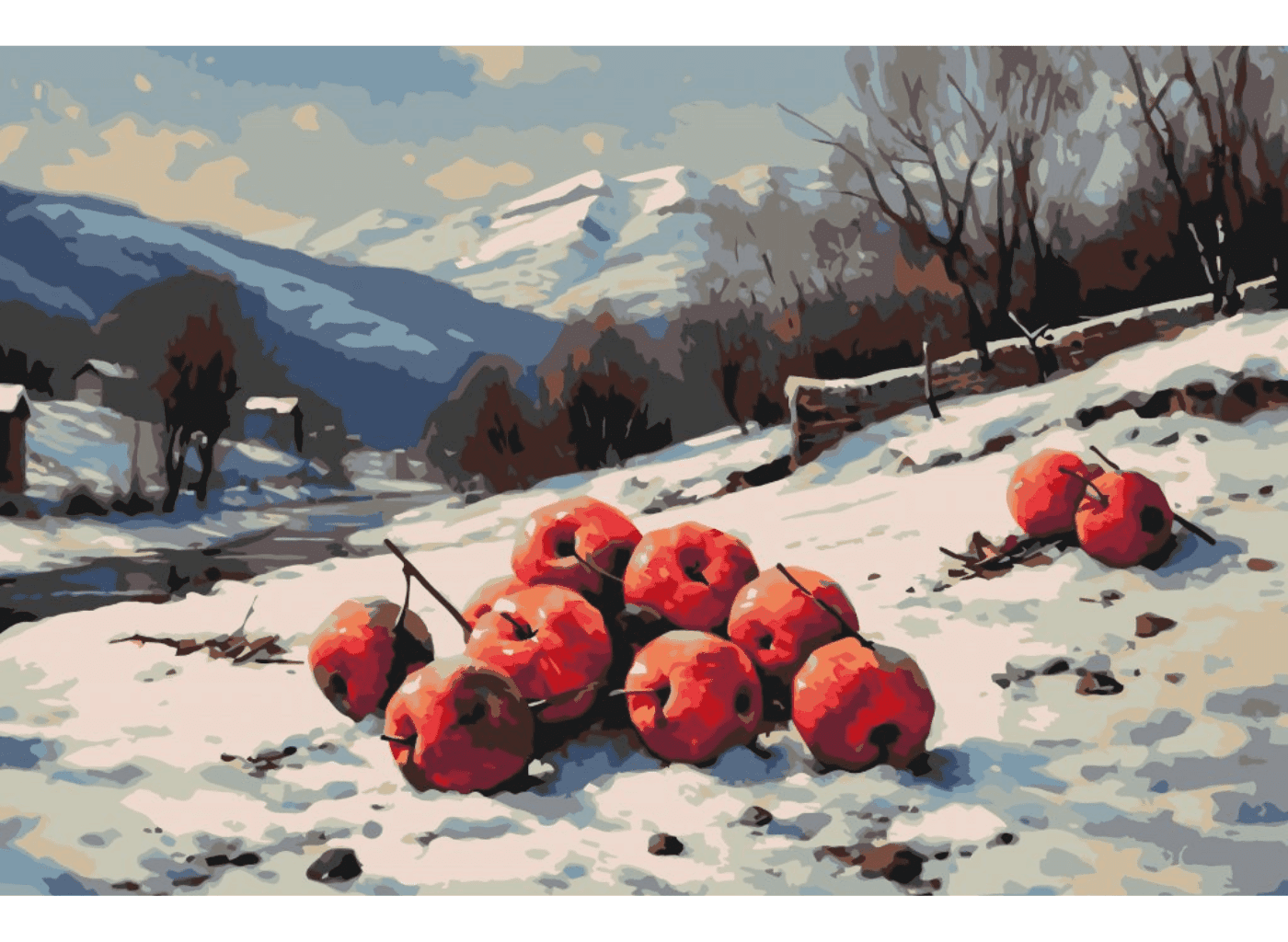 MALUJEŠ Malování podle čísel - SPADANÁ JABLÍČKA Rozměr: 40x60 cm, Rámování: bez rámu a bez vypnutí plátna