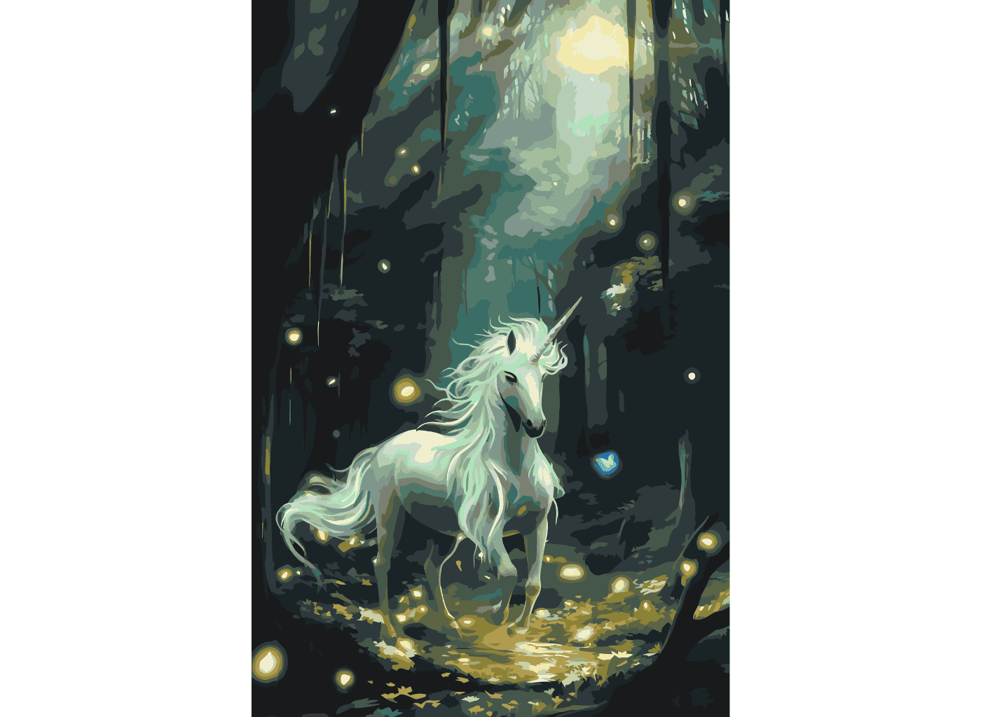 MALUJEŠ Malování podle čísel - AGNIESZKA MLECZEK - JEDNOROŽEC V LESE Rozměr: 40x60 cm, Rámování: bez rámu a bez vypnutí plátna