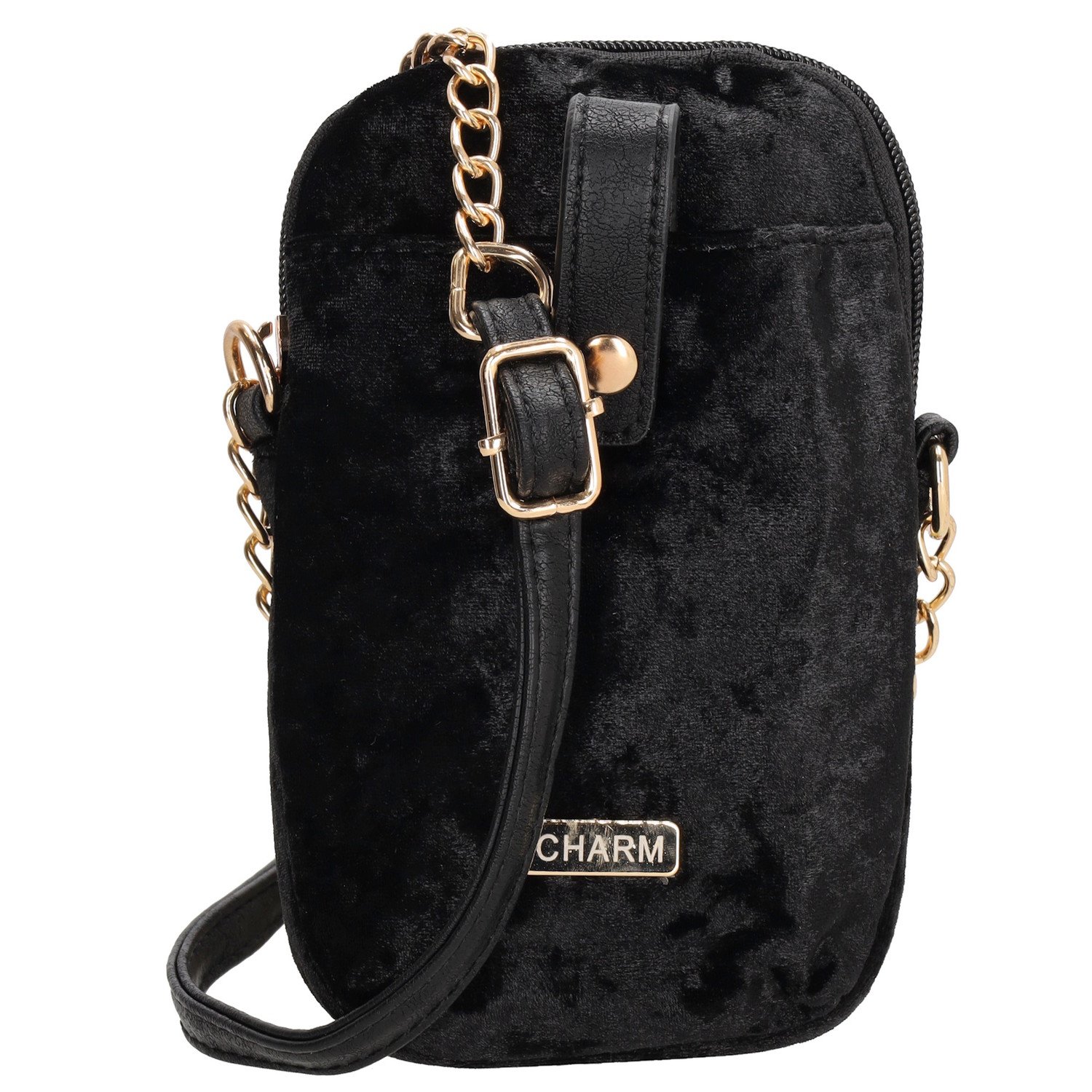 Charm London dámská crossbody sametová kabelka na mobil - černá