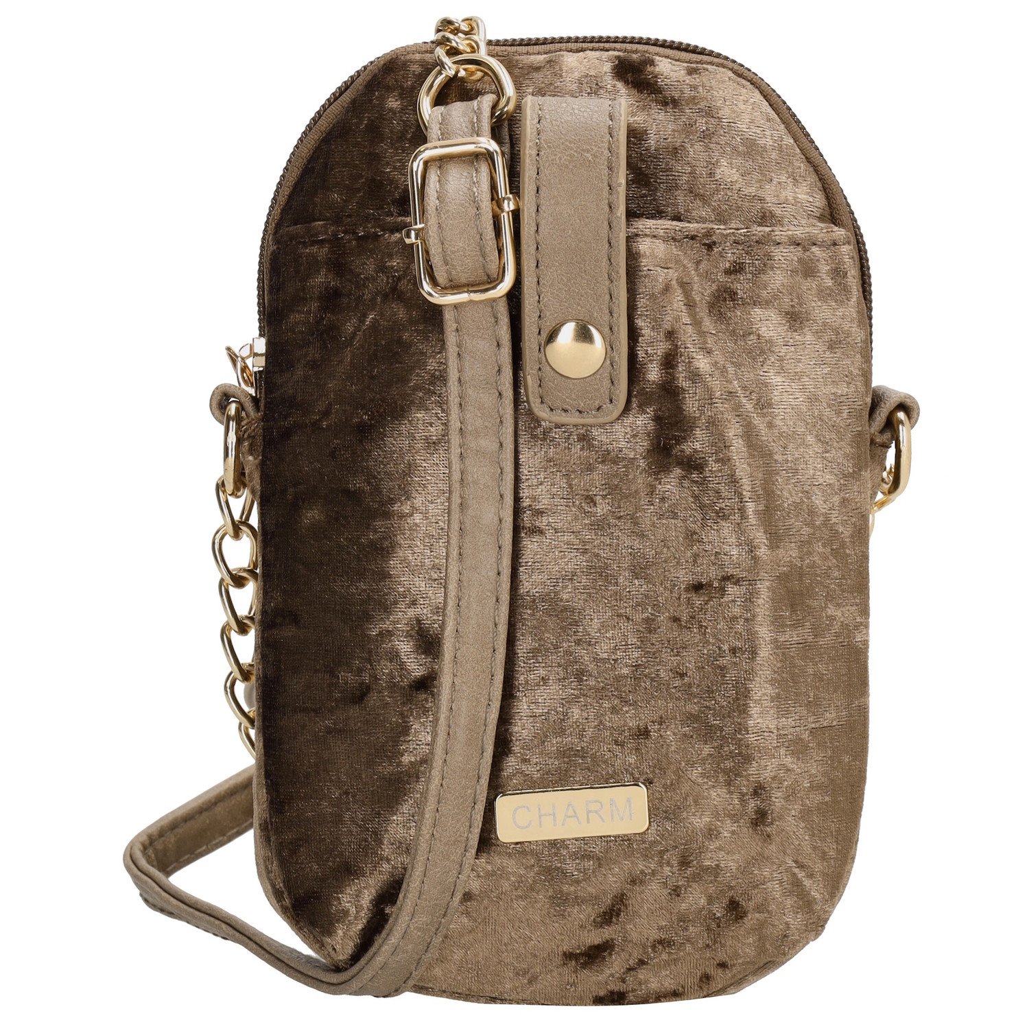 Charm London dámská crossbody sametová kabelka na mobil - bronz