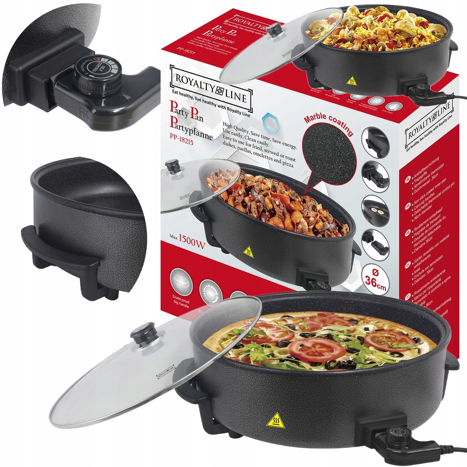 Elektrická Patelnia Největší 42cm XXL 1500W Nepřilnavá Non-stick