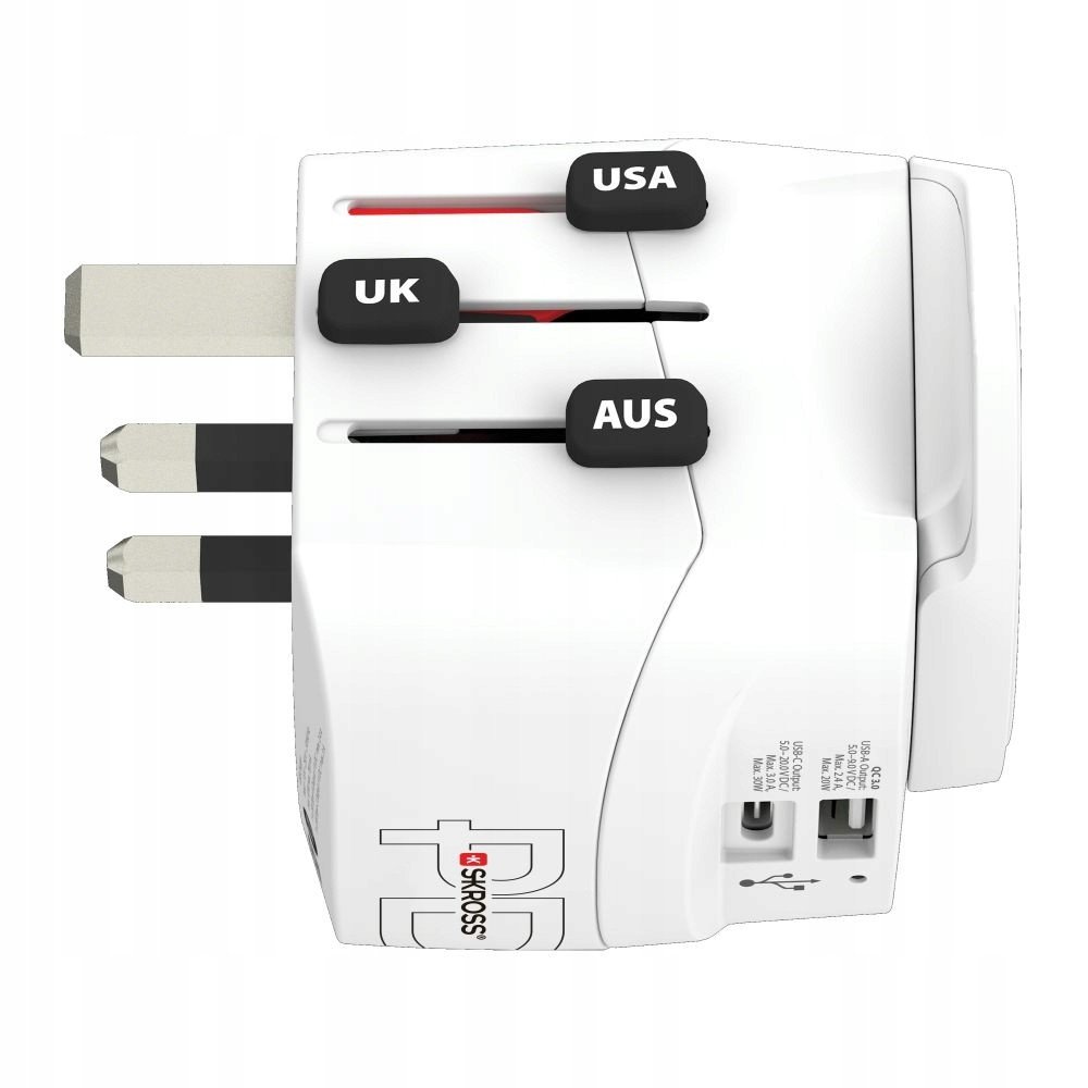 Skross cestovní adaptér Pro Light Usb AC30PD World, 7A max., Usb A+c, Pd 30