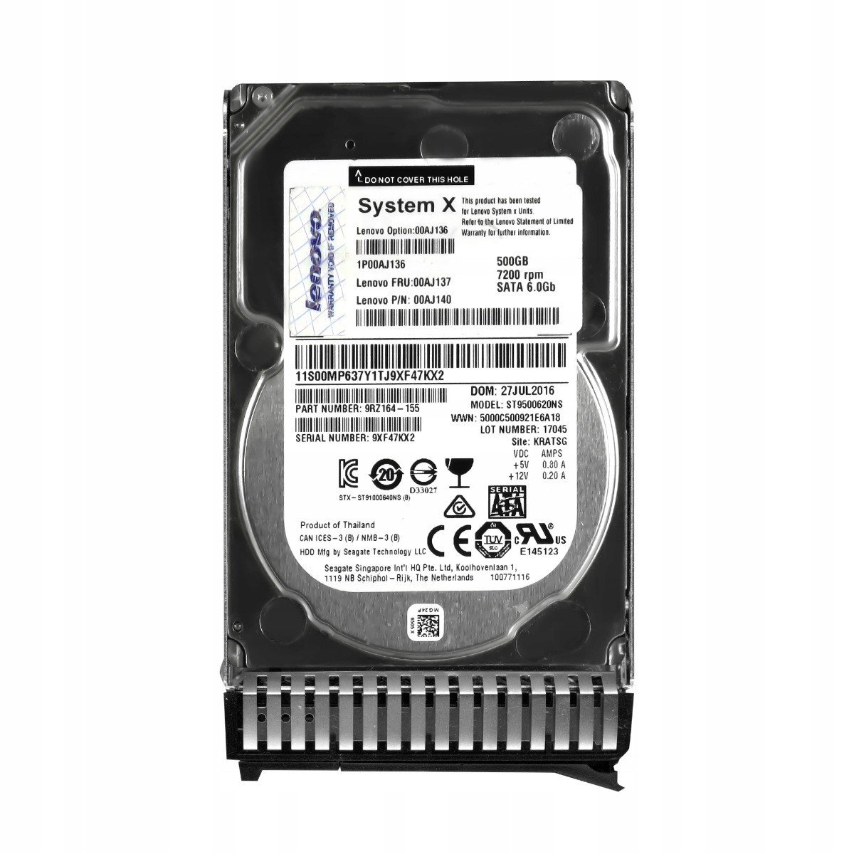 Lenovo 00AJ137 00AJ140 500GB 7.2K 64MB Sata III 2.5'' ST9500620NS
