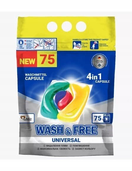 Wash&Free prací kapsle doypack 75ks