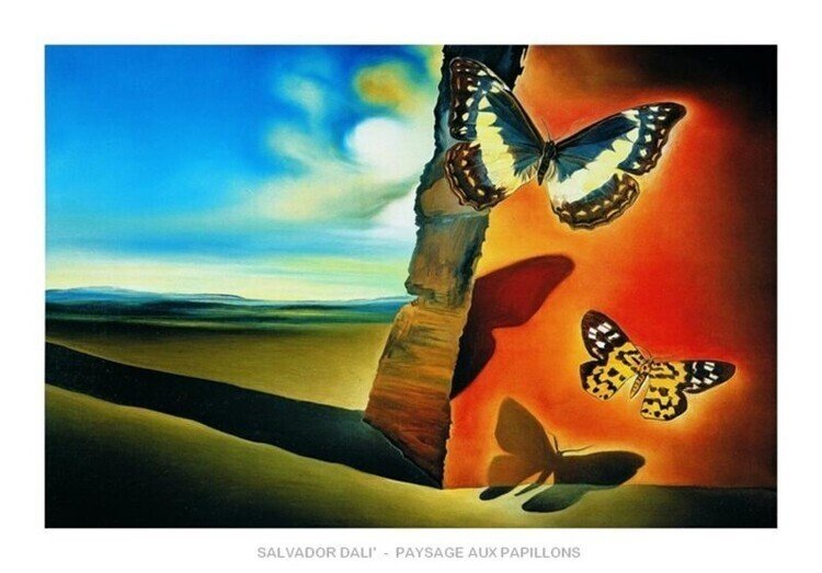 MIGNECO&SMITH Umělecký tisk Salvador Dali - Paysage Aux Papillons, Salvador Dalí, (70 x 50 cm)