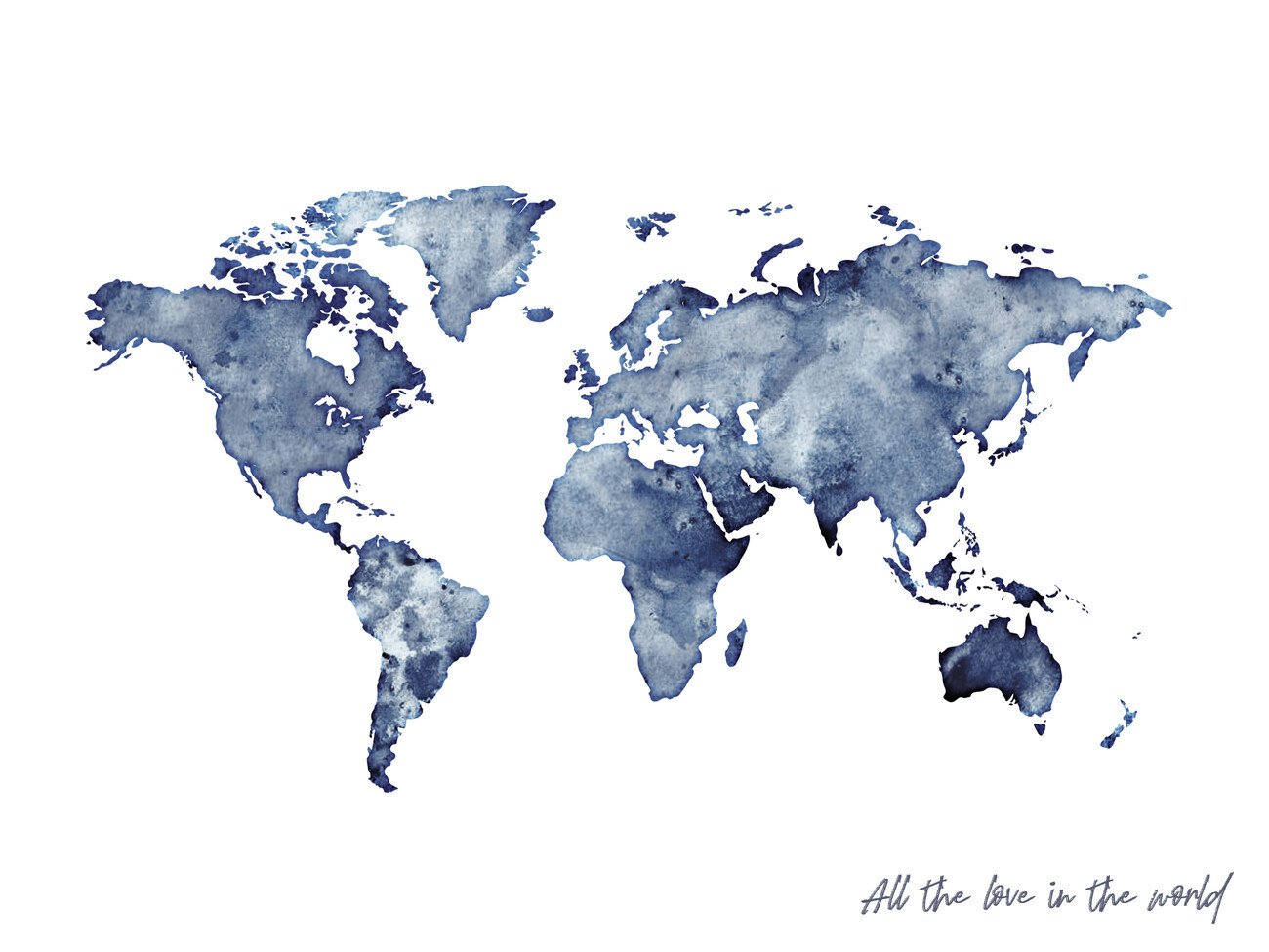 Finlay & Noa Ilustrace Worldmap blue watercolor, Finlay & Noa, (40 x 30 cm)