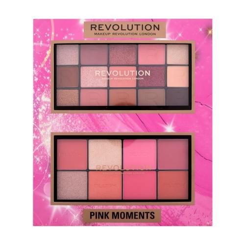 Makeup Revolution London Pink Moments Face & Eye Gift Set dárková kazeta pro ženy paletka tvářenek a rozjasňovačů Blush Palette 16 g Lover + paletka očních stínů Reloaded Eyeshadows Palette 16,5 g Romance