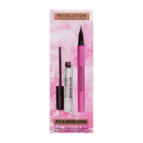 Makeup Revolution London Eye & Brow Icons Gift Set dárková kazeta pro ženy gel na obočí Brow Glue 3 ml+ oční linky Liquid Liner 0,5 ml