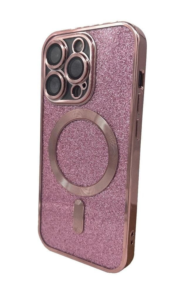 Forever Silikonové TPU pouzdro Mag Glitter Chrome pro iPhone 15 Pro Max růžové (TPUAPIP15UMGCTFOPI)