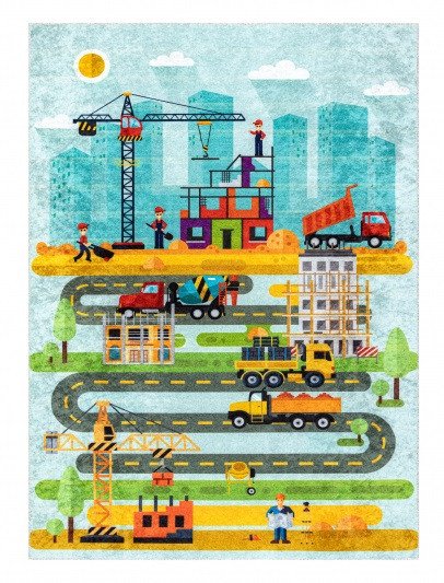 Dětský kusový koberec Junior 52105.801 Construction site - 80x150 cm Dywany Łuszczów