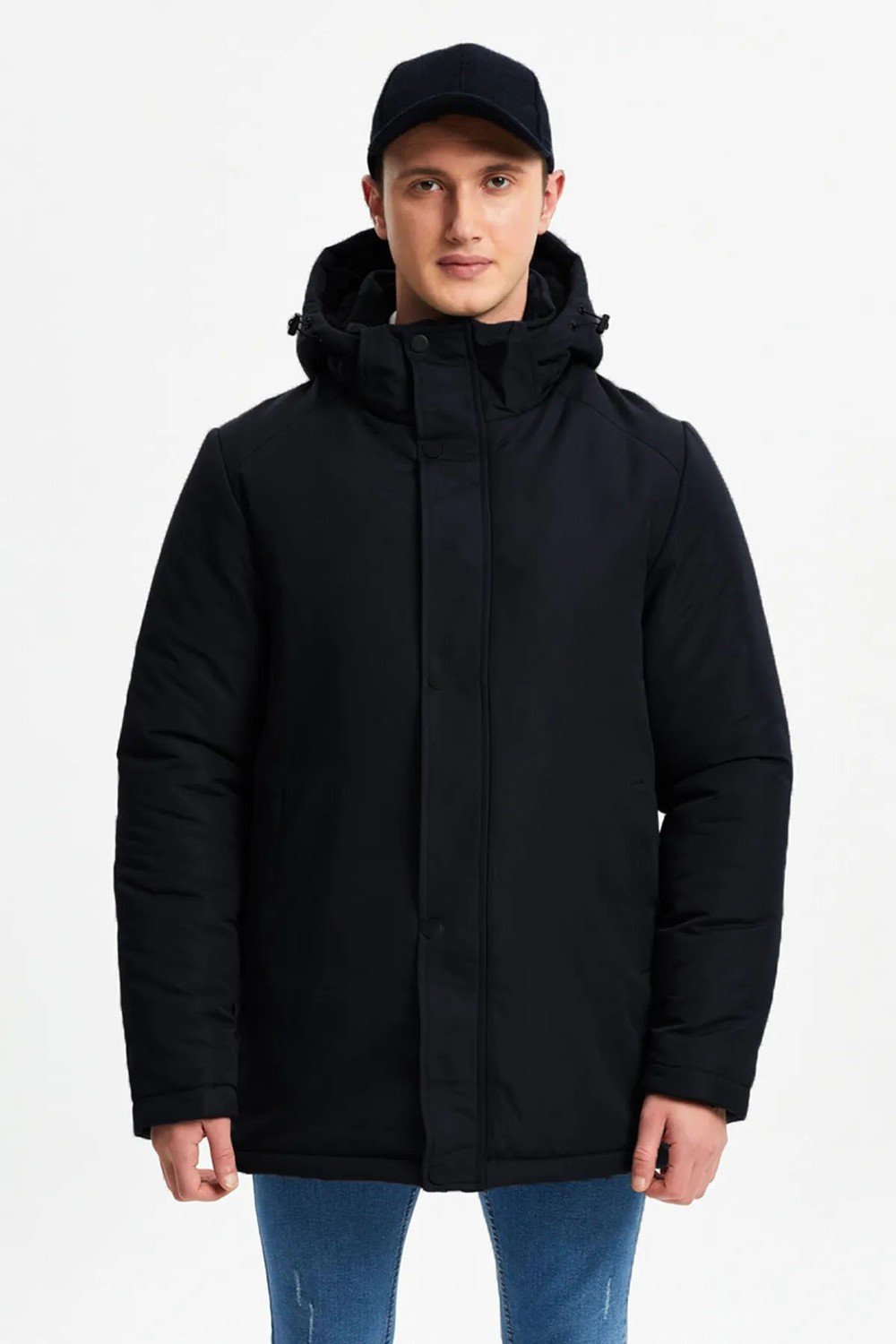 D1fference Men's Black Lined Winter Coat & Coat & Parka, Water and Windproof with Detachable Hood.