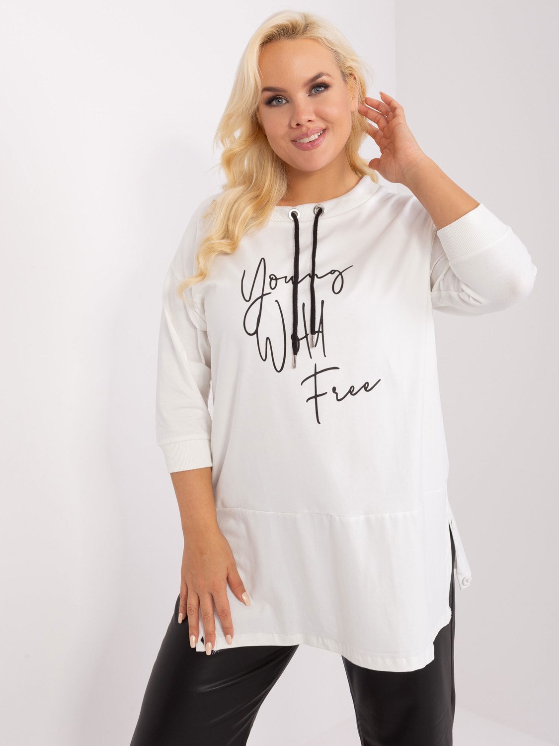 Halenka Ecru plus velikosti se stahovacími šňůrkami