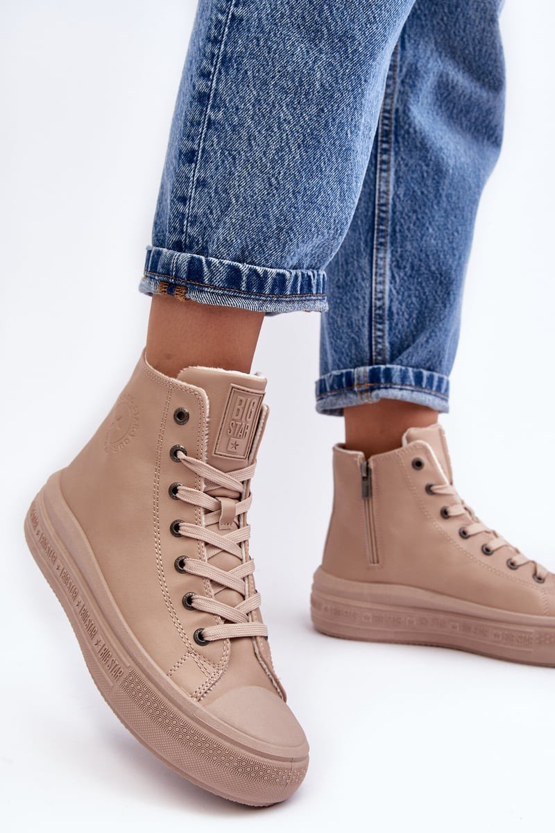 Dámské zateplené tenisky na zip Béžová Big Star MM274022