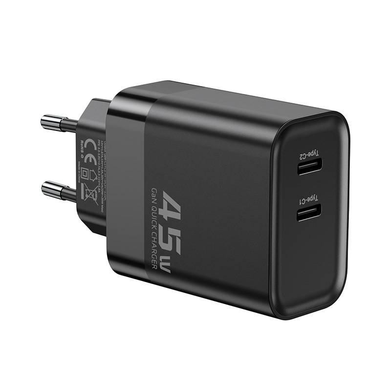 Toocki 2xUSB-C, GaN 45W síťová nabíječka (černá)