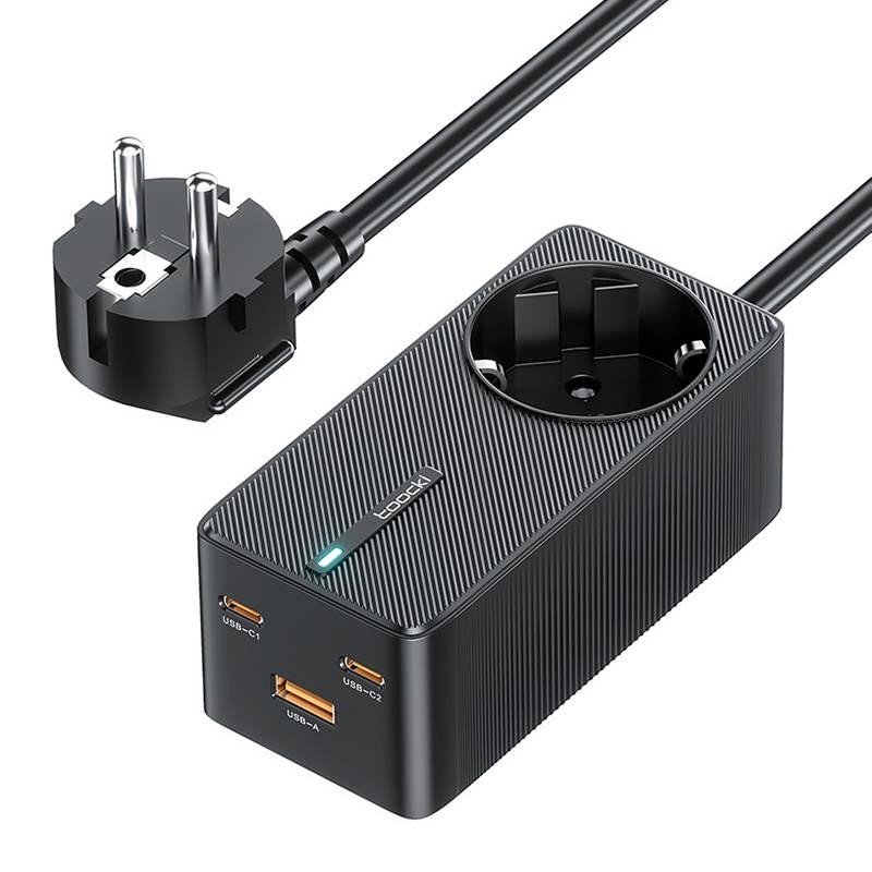 Toocki 2xUSB-C + USB + USB DO USB-C síťová nabíječka, 1,5 m, GaN 67W (černá)