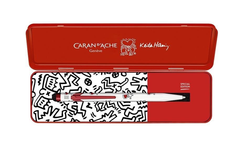 Caran d'Ache Caran d'Ache, NM0849.123, kuličkové pero Keith Haring v kovové kazetě, bílá, 1 ks