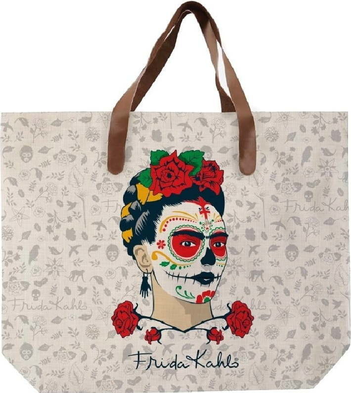 Plátěná taška s uchem z imitace kůže Madre Selva Frida Skull, 55 x 40 cm