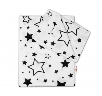 Baby Nellys 2-dílné bavlněné povlečení - Černé hvězdy a hvězdičky - bílý, vel. 120x90