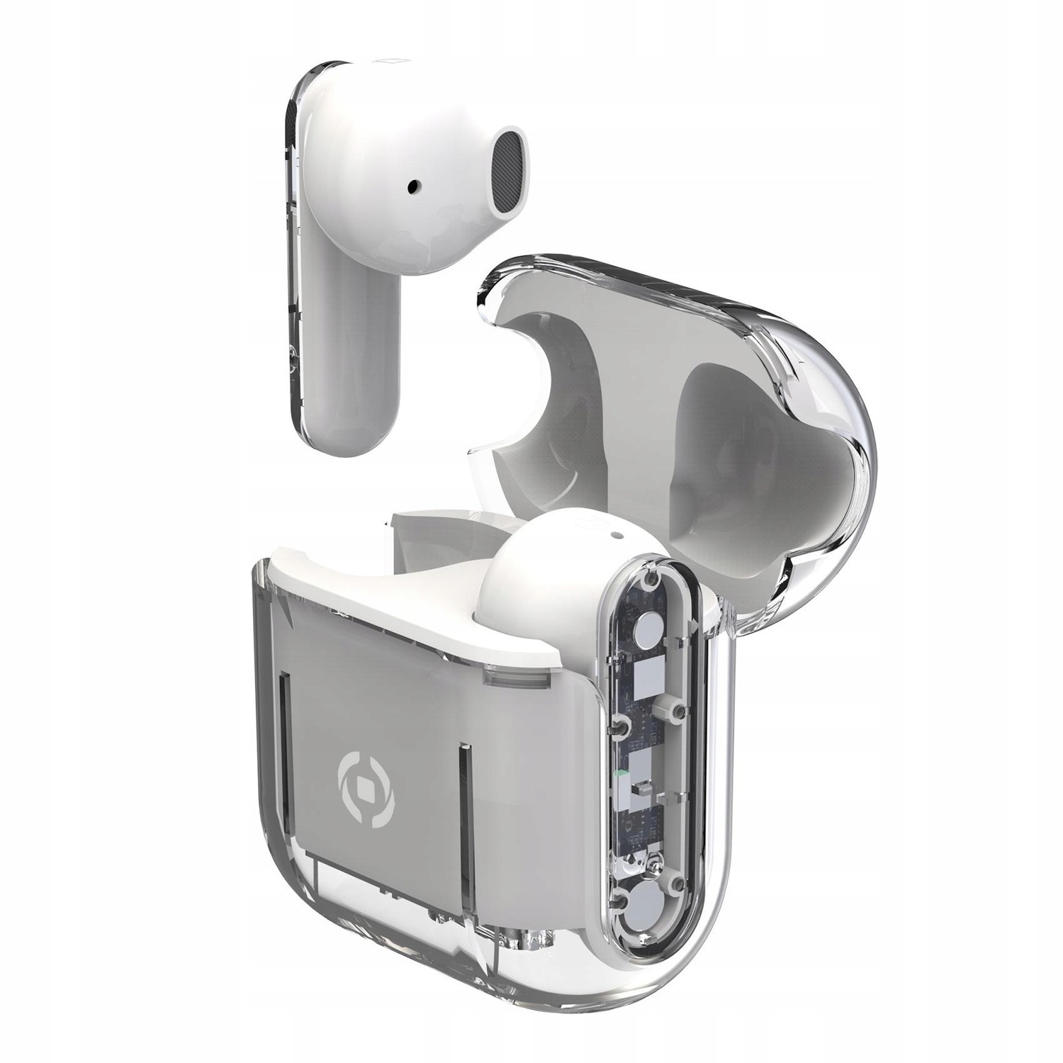 True Wireless sluchátka Celly Bt, nabíjecí pouzdro, mikrofon, ovládání