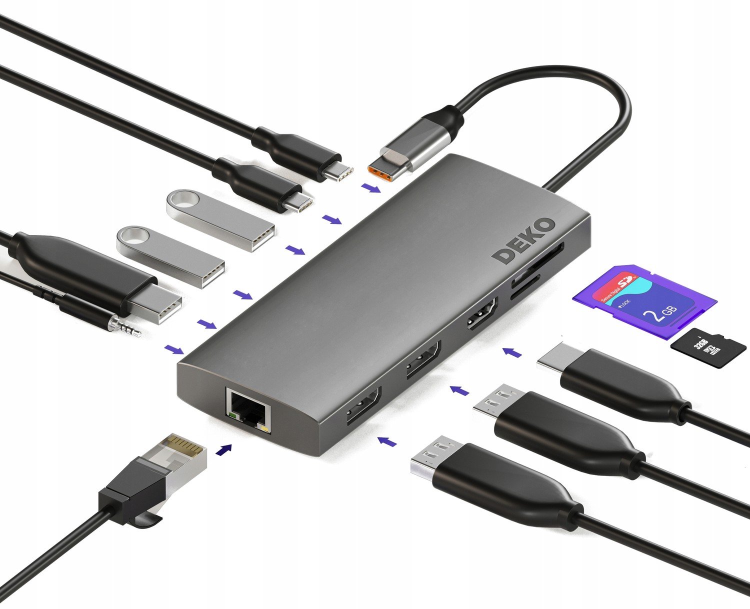 Deko Pro Hub Usb C 12v1 Dokovací stanice 100W Hdmi 4K 60Hz Dp 60Hz 3xUSB