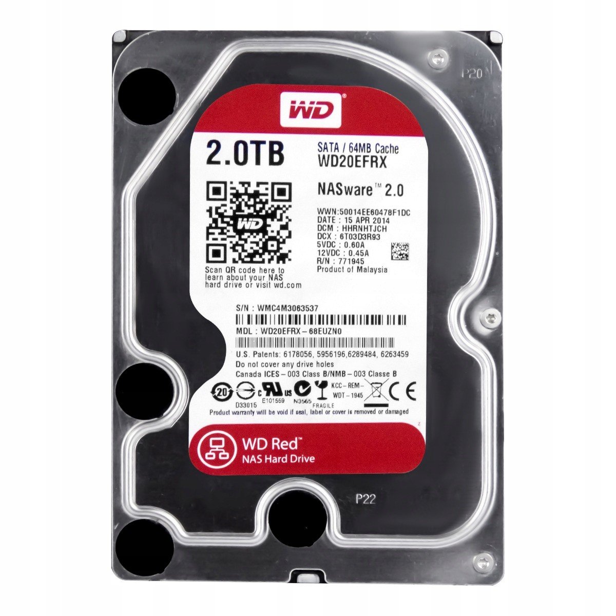 Wd Red 2TB 5,4K 64MB Sata III 3,5'' WD20EFRX NASware 2.0