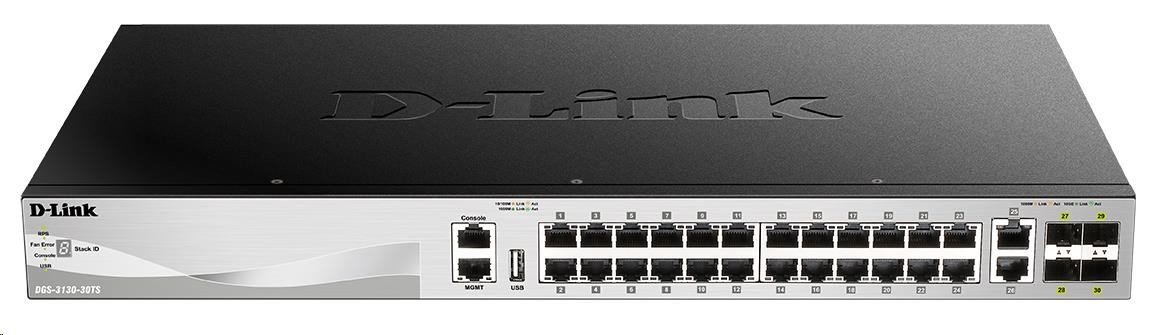 D-Link DGS-3130-30TS/E L3 Stackable Managed Gigabit Switch, 24x gigabit, 2x 10GBASE-T, 4x SFP+