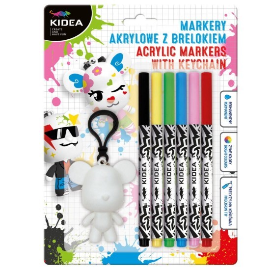 Kidea Akrylové markery - Kidea - 6 barev s přívěškem - DRF