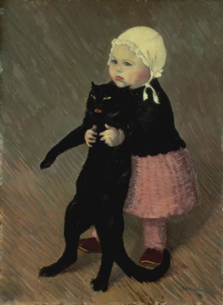 Theophile Alexandre Steinlen Theophile Alexandre Steinlen - Obrazová reprodukce A Small Girl with a Cat, 1889, (30 x 40 cm)