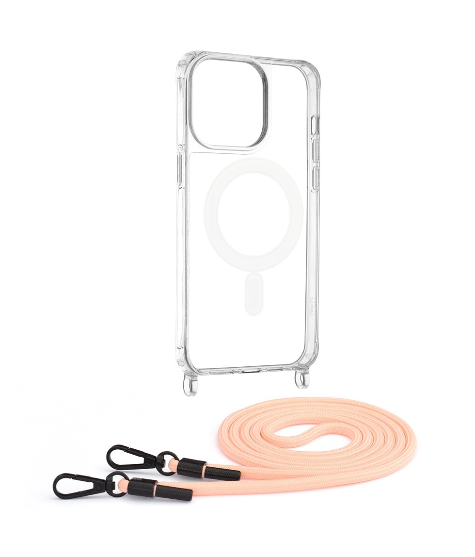 Kryt Techsuit Mag iPhone 15 Pro s růžovou šňurkou průhledný 109898