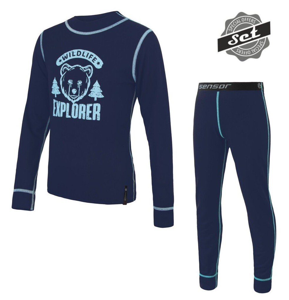 SENSOR DOUBLE FACE SET WILD dětský triko dl.rukáv + spodky deep blue Velikost: 110