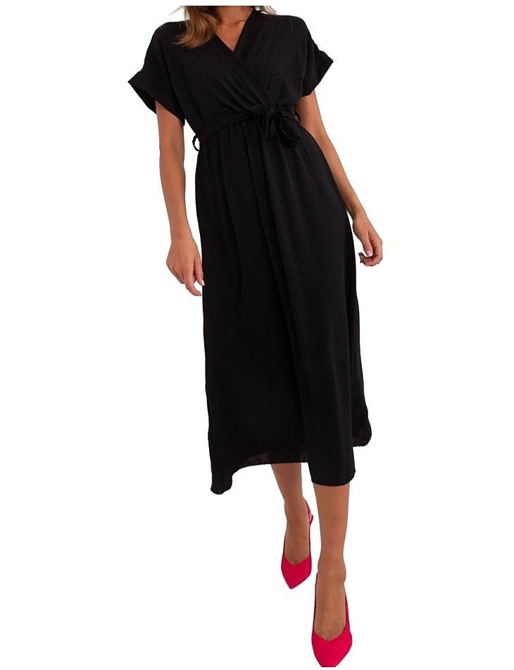 černé midi šaty s krátkým rukávem