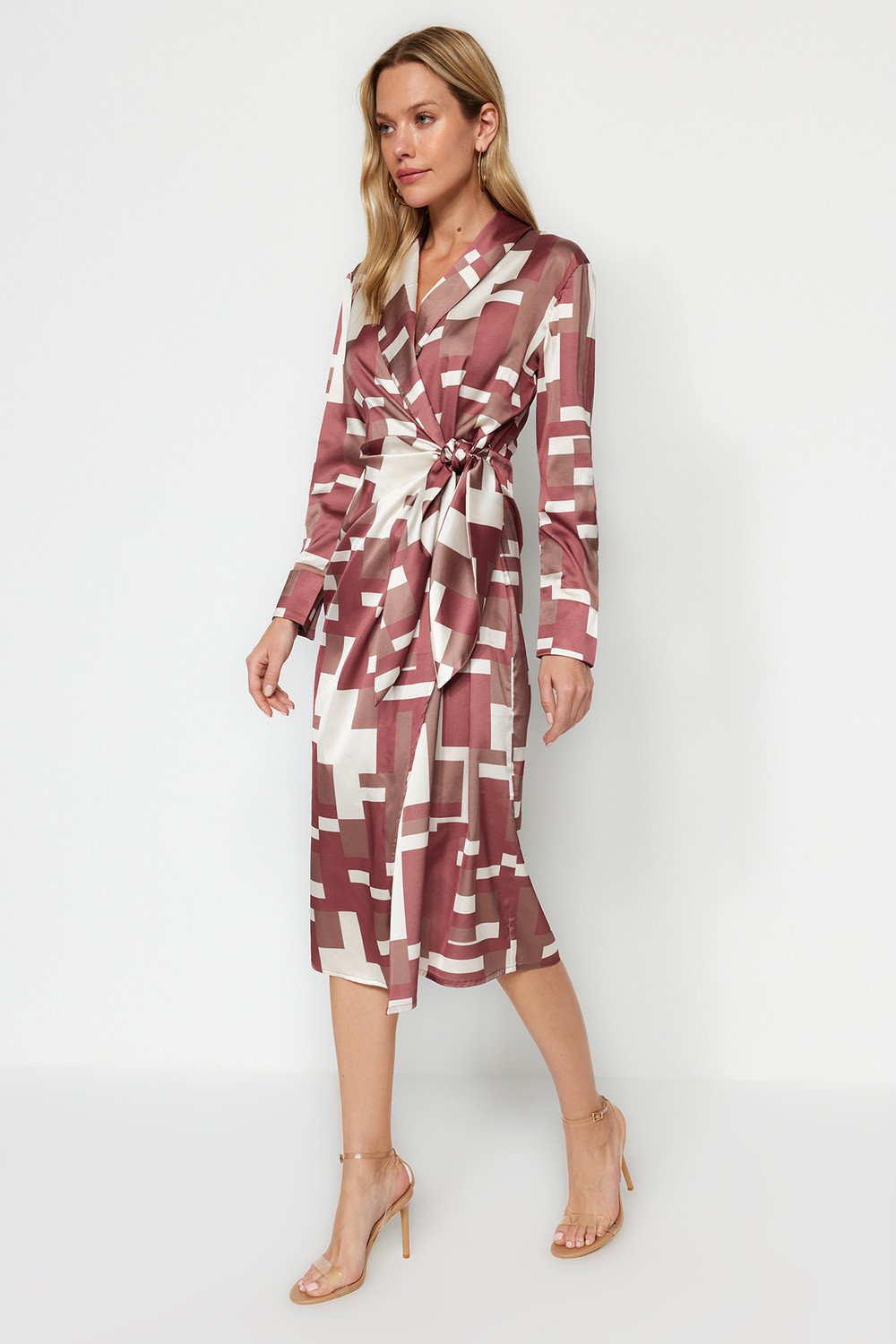 Trendyol Brown Pleated Printed Woven Dress
