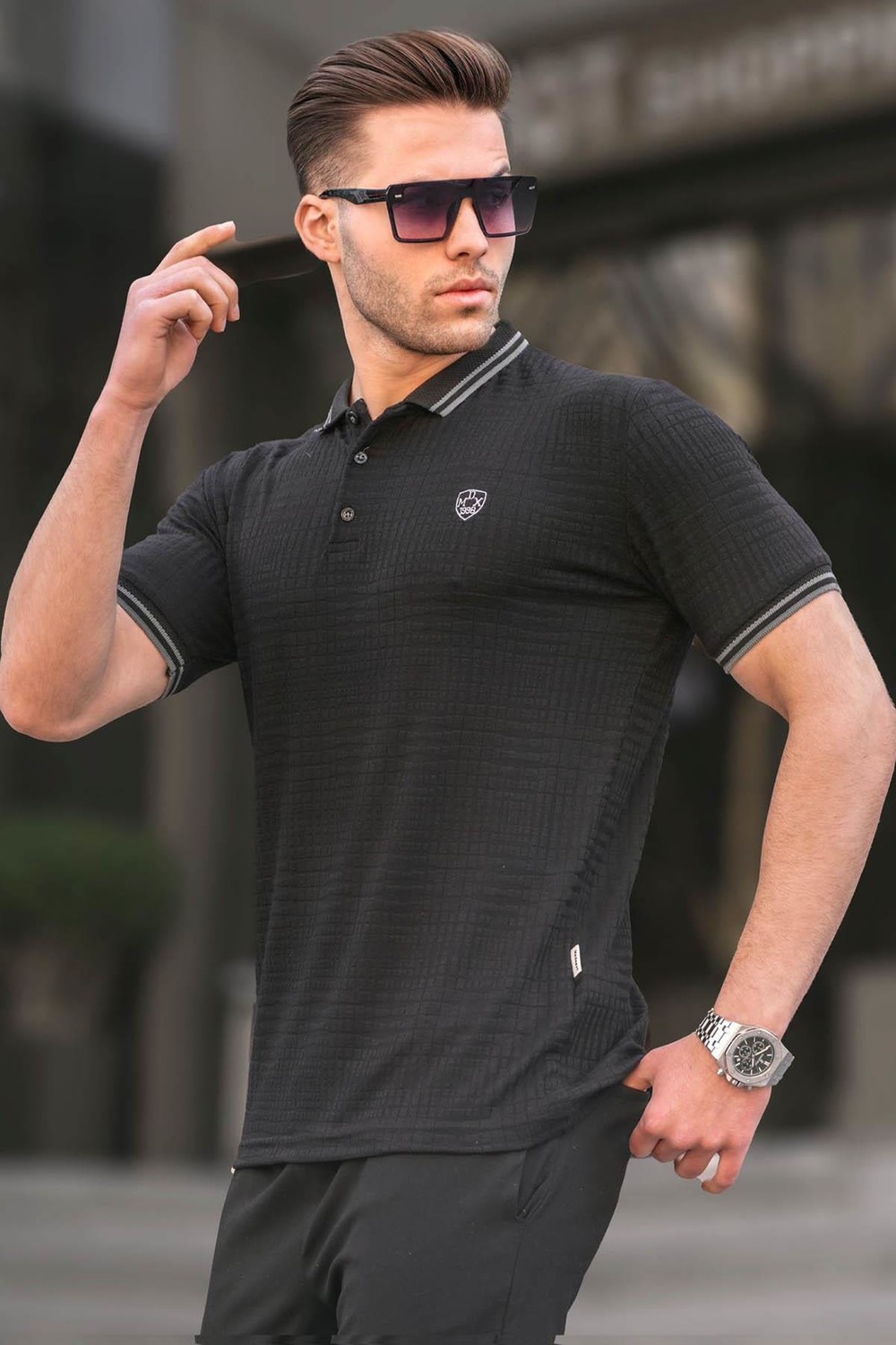 Madmext Black Basic Regular Fit Men's Polo Neck T-Shirt 6100