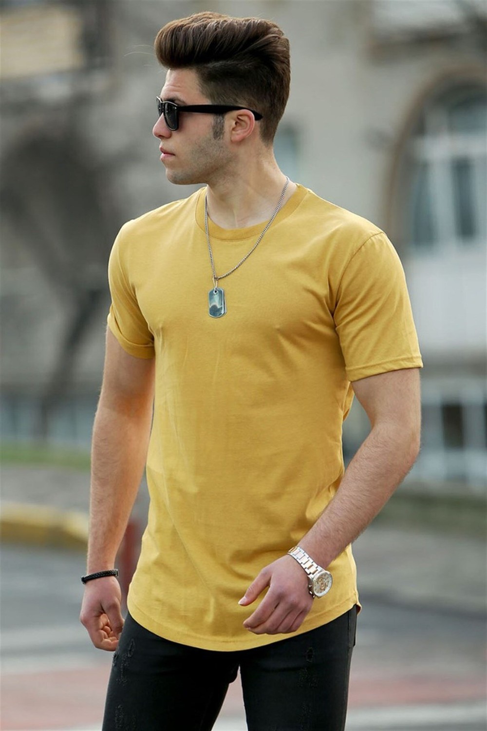 Madmext Basic Yellow Men's T-Shirt 4500