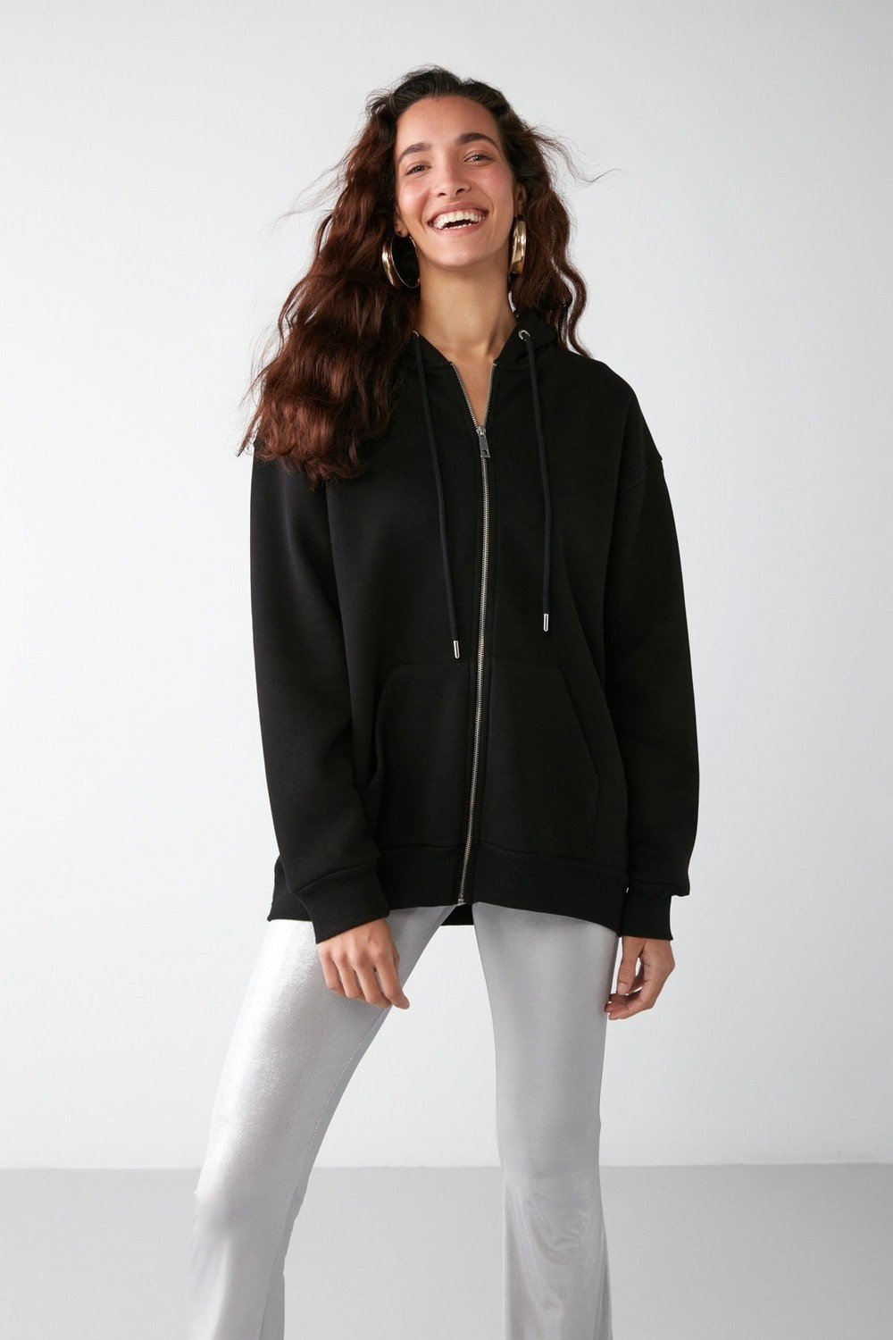 GRIMELANGE Alena Basic Oversized Black Single Sweatshirt