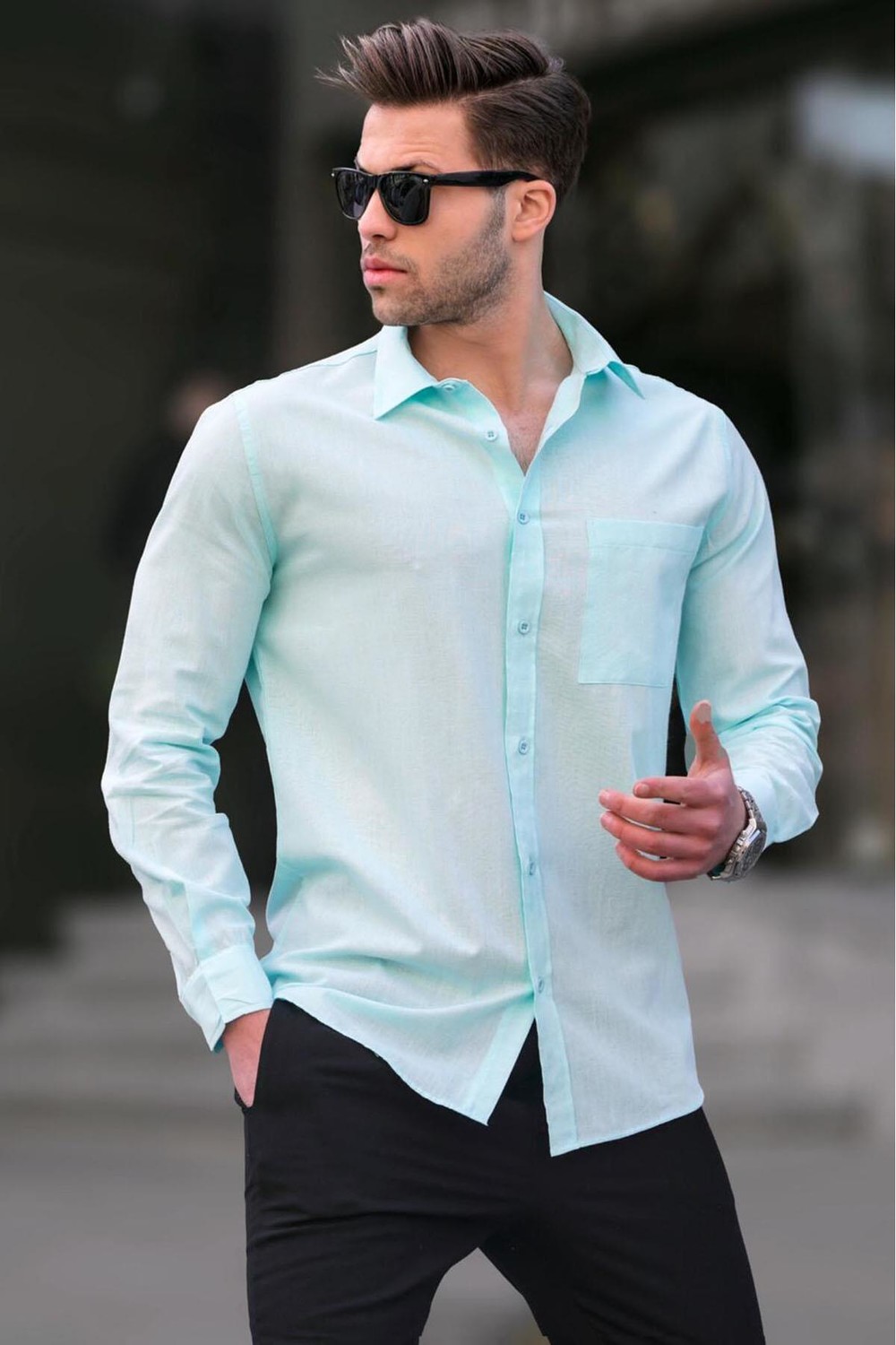 Madmext Turquoise Regular Fit Men's Shirt 5592