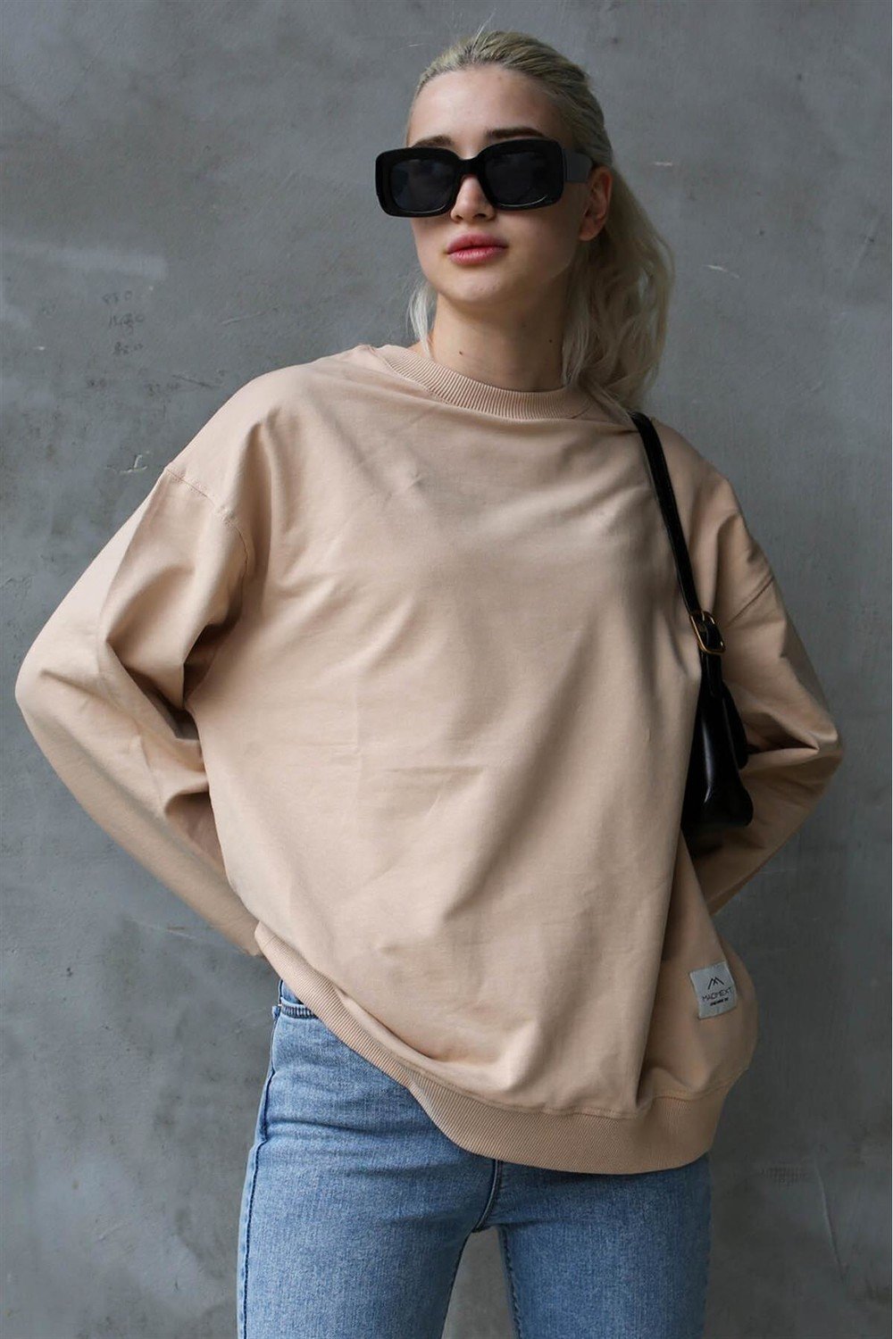 Madmext Beige Basic Oversized Women's Sweatshirt
